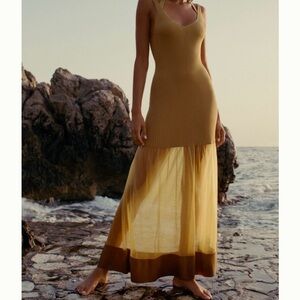 🟠NWT ANTHROPOLOGIE Sheer Panel Maxi
Sweater Dress in Gold XL